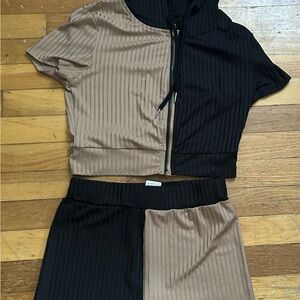 Two-Tone Black and Tan Women's Jumpsuit